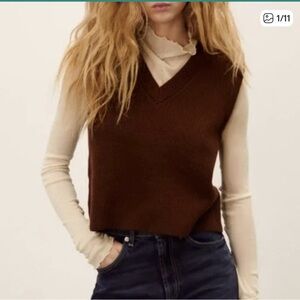 ZARA Preppy & Smart Casual Brown Knit Cropped Sweater Vest size Large